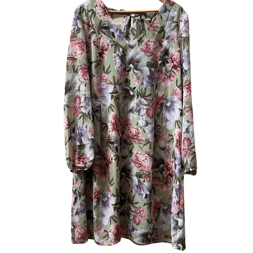 INC international concepts Floral V-Neck Dress - Zip and tie back, size XL - Picture 1 of 14